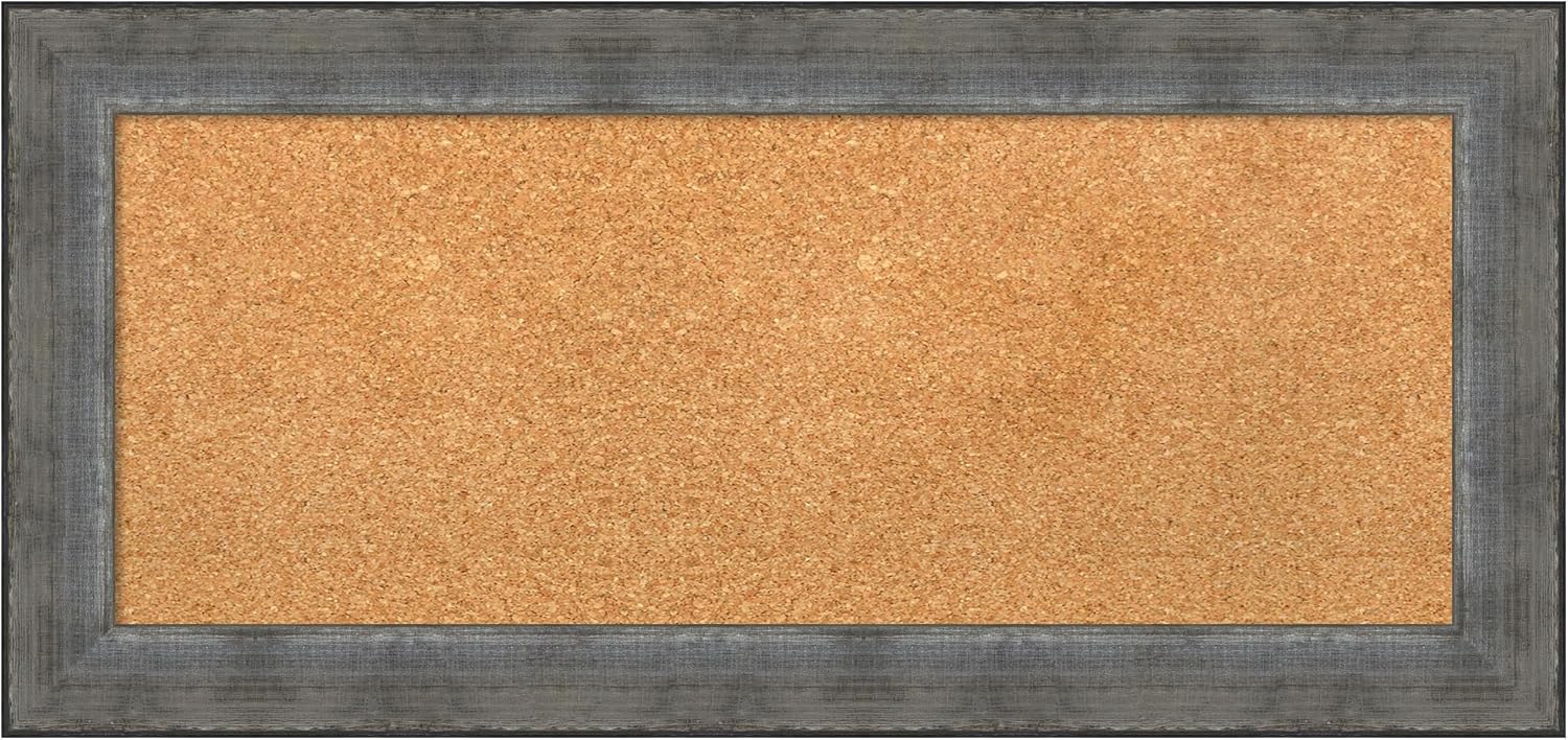 Amanti Art Natural Cork Board for Wall, 16x34 Vision Board with Silver Wood Frame, Medium Corkboard Office Decor for Home Organization, Casual Corkboard Pinboard to Display Items for Home