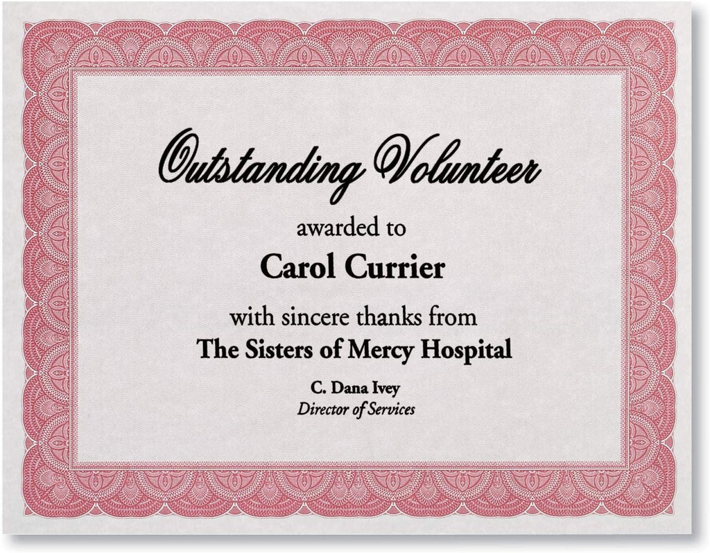 PaperDirect Stratton Gray Standard Certificate Paper, Maroon Border, 8 1/2 Inch x 11 Inch, 28lb Parchment, Certificates and Awards Paper, 100 Count, For School, Work, Diplomas & Award Certificates