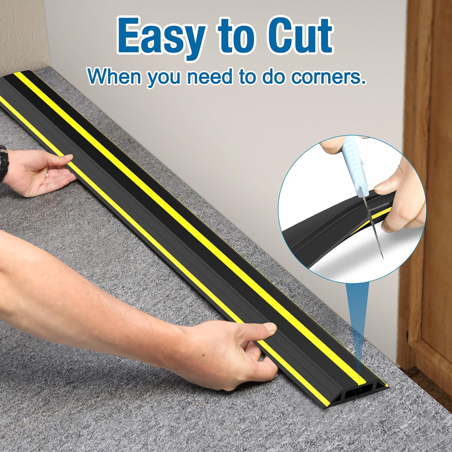 Eapele 10 ft Floor Cable Cover Protector, Heavy Duty PVC Duct Easy to Unroll, Prevent Trip Hazard for Home Office or Outdoor Settings