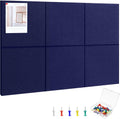 Large Cork Board 36" x 24", 6 Pack Felt Wall Tiles with Colored Pushpins, Bulletin Board with Removable Self-Adhesive Strips, Pin Board Cork Boards for Walls Office Home-Dark Blue
