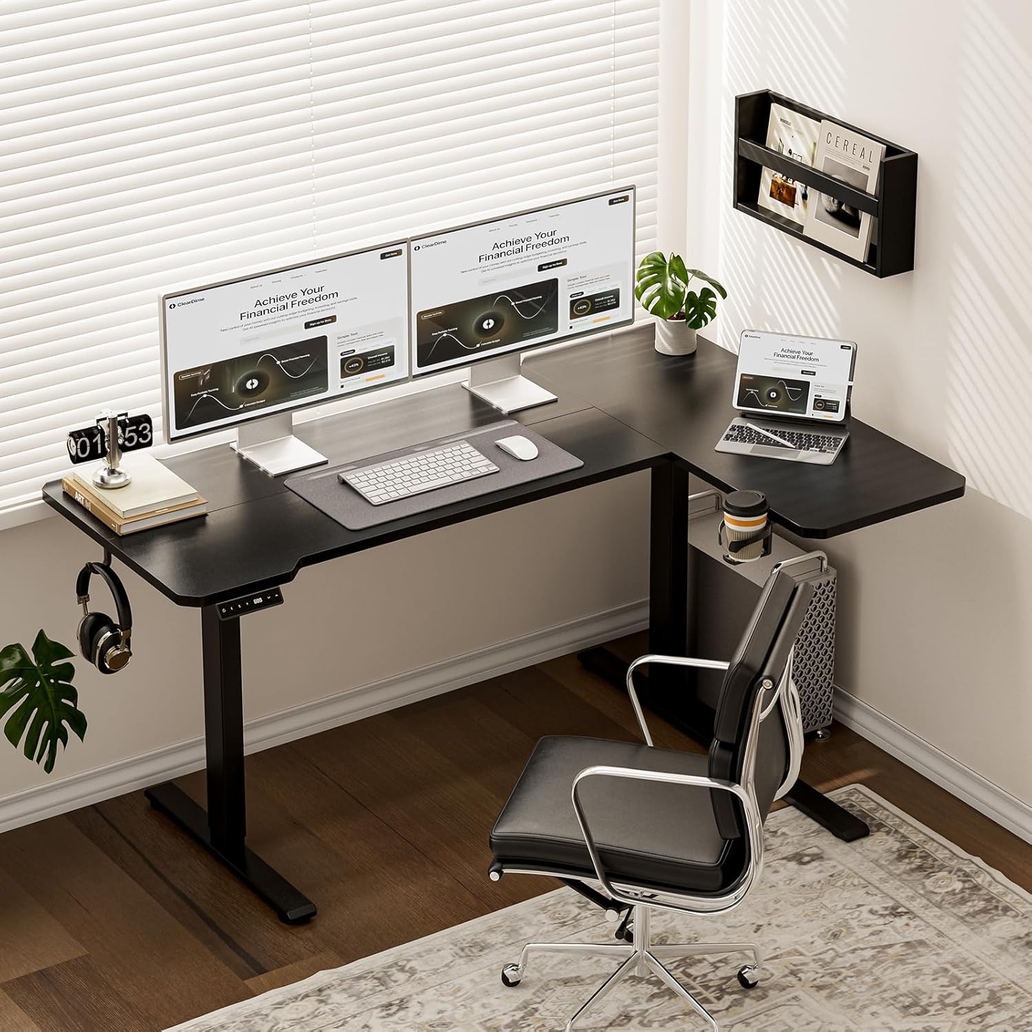 51" Reversiable L-Shaped Electric Standing Desk Adjustable Height Gaming Stand Up Corner Desk Sit Stand Home Office Computer Desk with Splice Board,Black Carbon Top