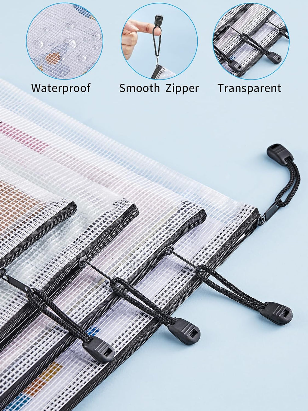 JARLINK 18 Pack 8 Sizes Mesh Pouch, Waterproof Zipper File Bags Document Multipurpose Travel Bags for Office, School, Board Game, Puzzles, Cosmetics, Travel Accessories, and Home Organize, Black