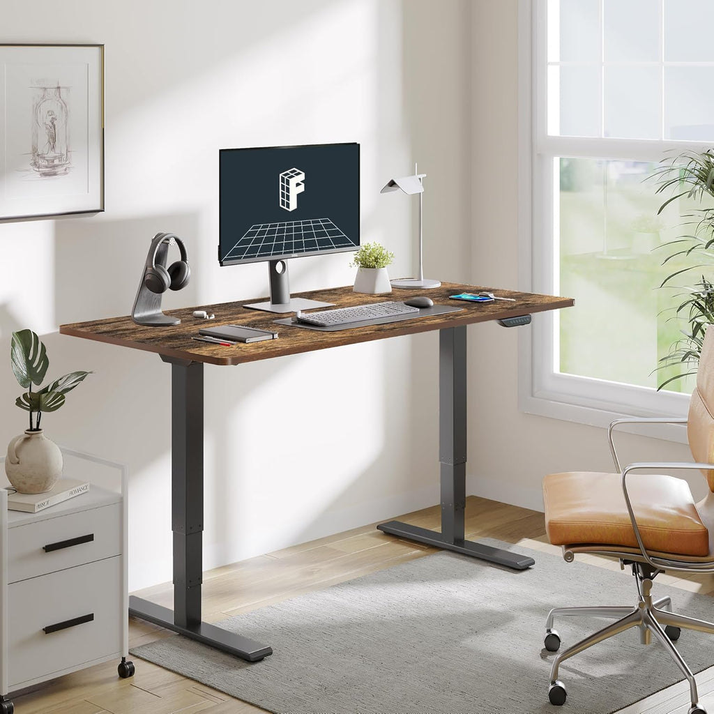 FLEXISPOT E6 MAX Dual Motor 3 Stages Standing Desk 55x28 Inch Whole-Piece Board Electric Height Adjustable Stand Up Desk 150KG Load Capacity(Black Frame + Special Walnut Desktop)