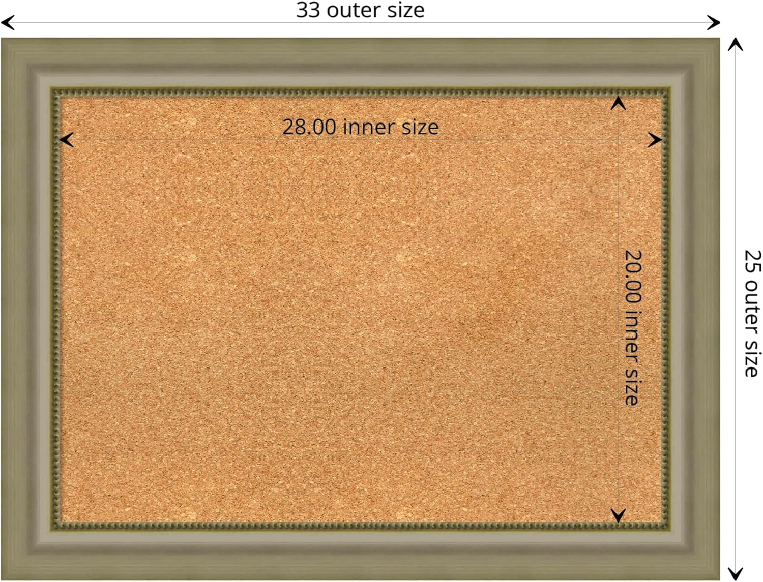 Amanti Art Natural Cork Board for Wall, 25x33 Vision Board with Silver Wood Frame, Medium Corkboard Office Decor for Home Organization, Traditional Corkboard Pinboard to display items for home