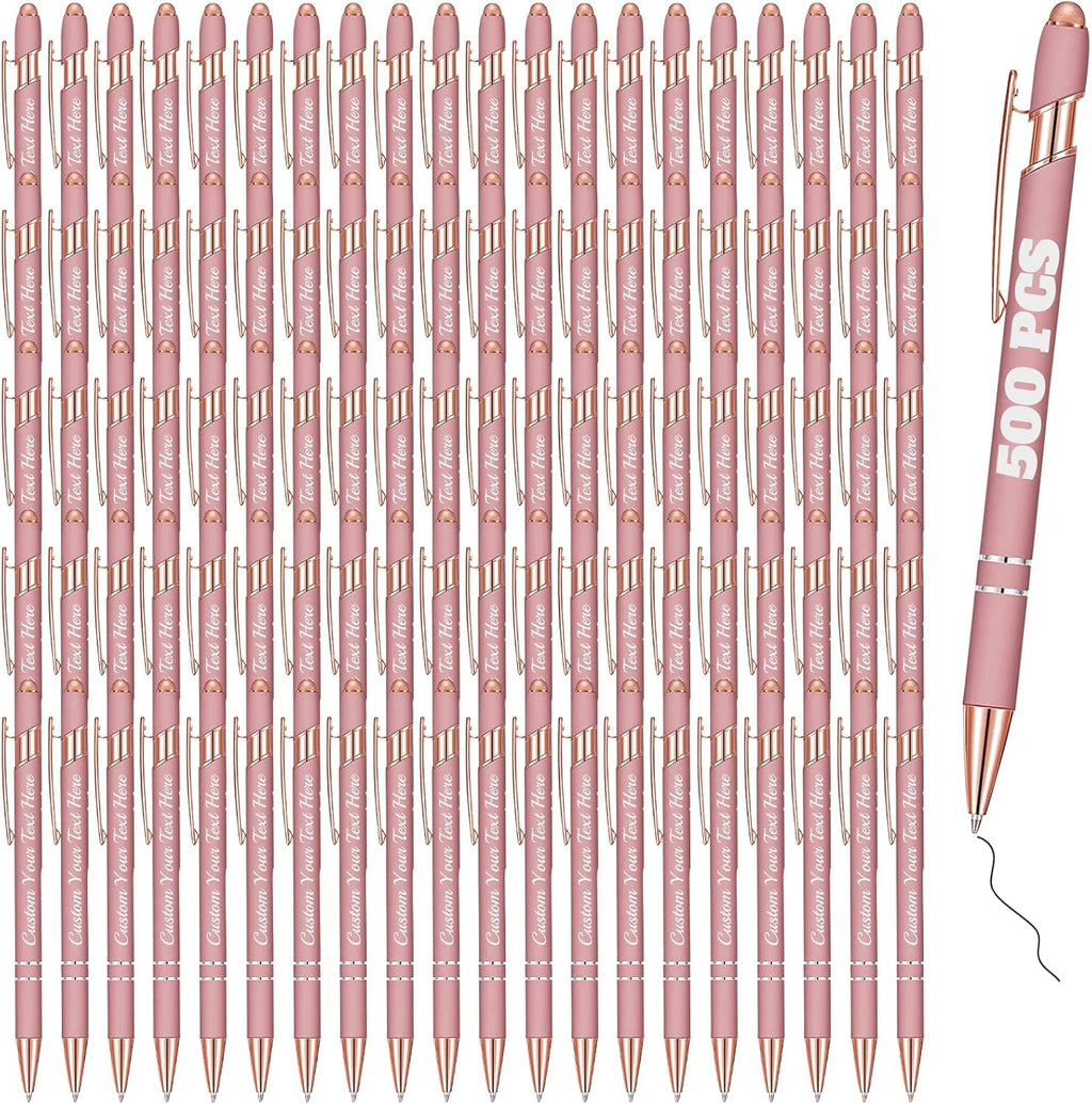 Personalized Pens Bulk 500 with Name Custom Engraving Ballpoint Pens with Stylus Tip Customized Smooth Writing Pens Personalized Gifts for Anniversary Birthday or Graduation(Gold Rose,Black Ink)