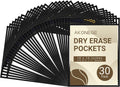 30 Pack Oversized Dry Erase Pocket Sleeves Reusable 10 x 13 Inches Black Shop Ticket Holders Clear Plastic Sleeves Sheet Protectors for Documents, Teacher Classroom & Office Supplies