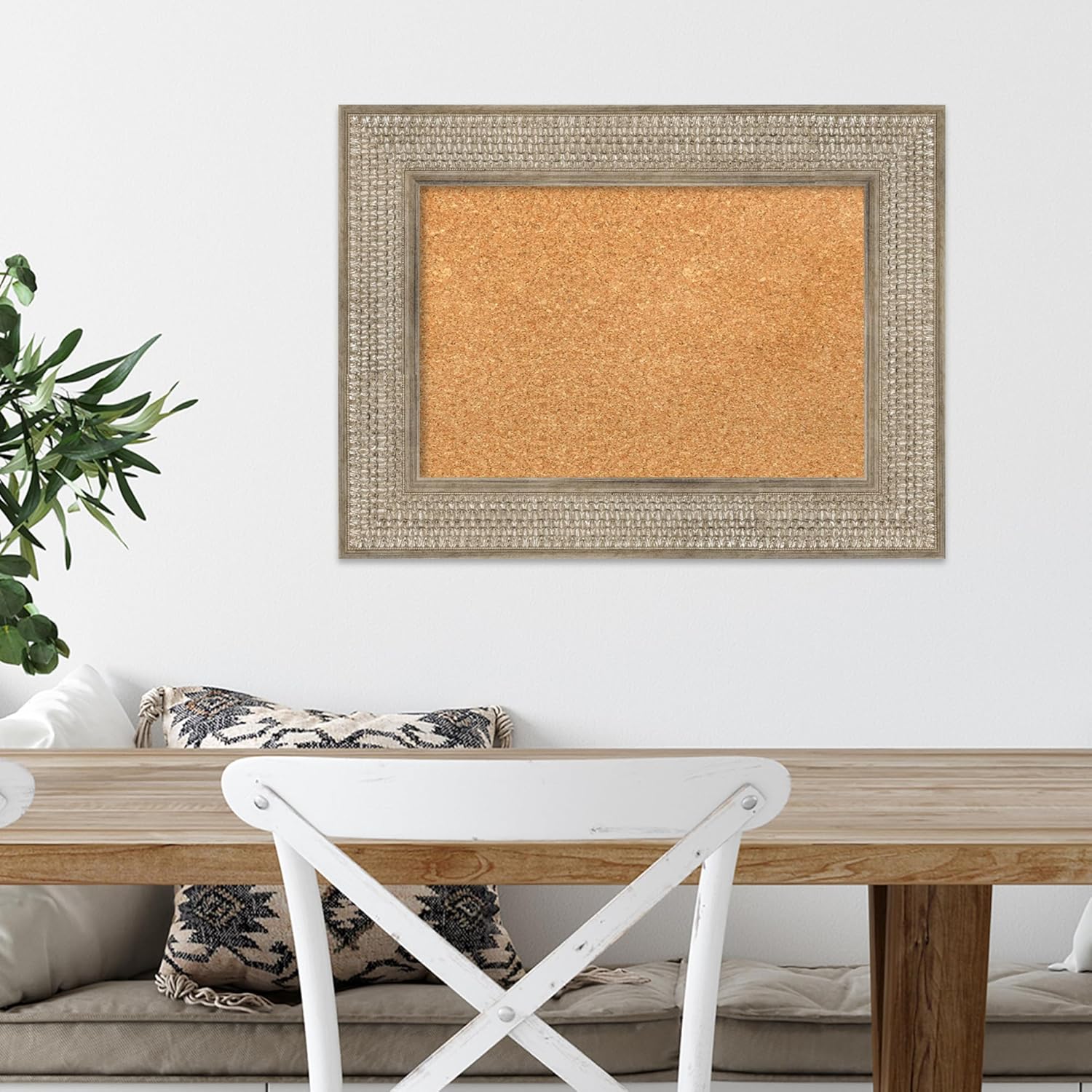 Amanti Art Natural Cork Board for Wall, 18x24 Vision Board with Silver Wood Frame, Small Corkboard Office Decor for Home Organization, Traditional Corkboard Pinboard to Display Items for Home