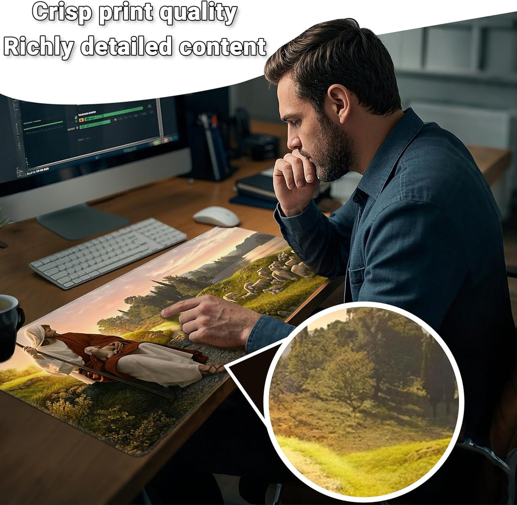 Mouse Pad with Jesus Christ Shepherd – Religious God Desk Pad – Portable Computer Mousepad – Gaming, Office, Waterproof, Non-Slip, Stitched Edges 31.5 x 11.8inches x 3mm