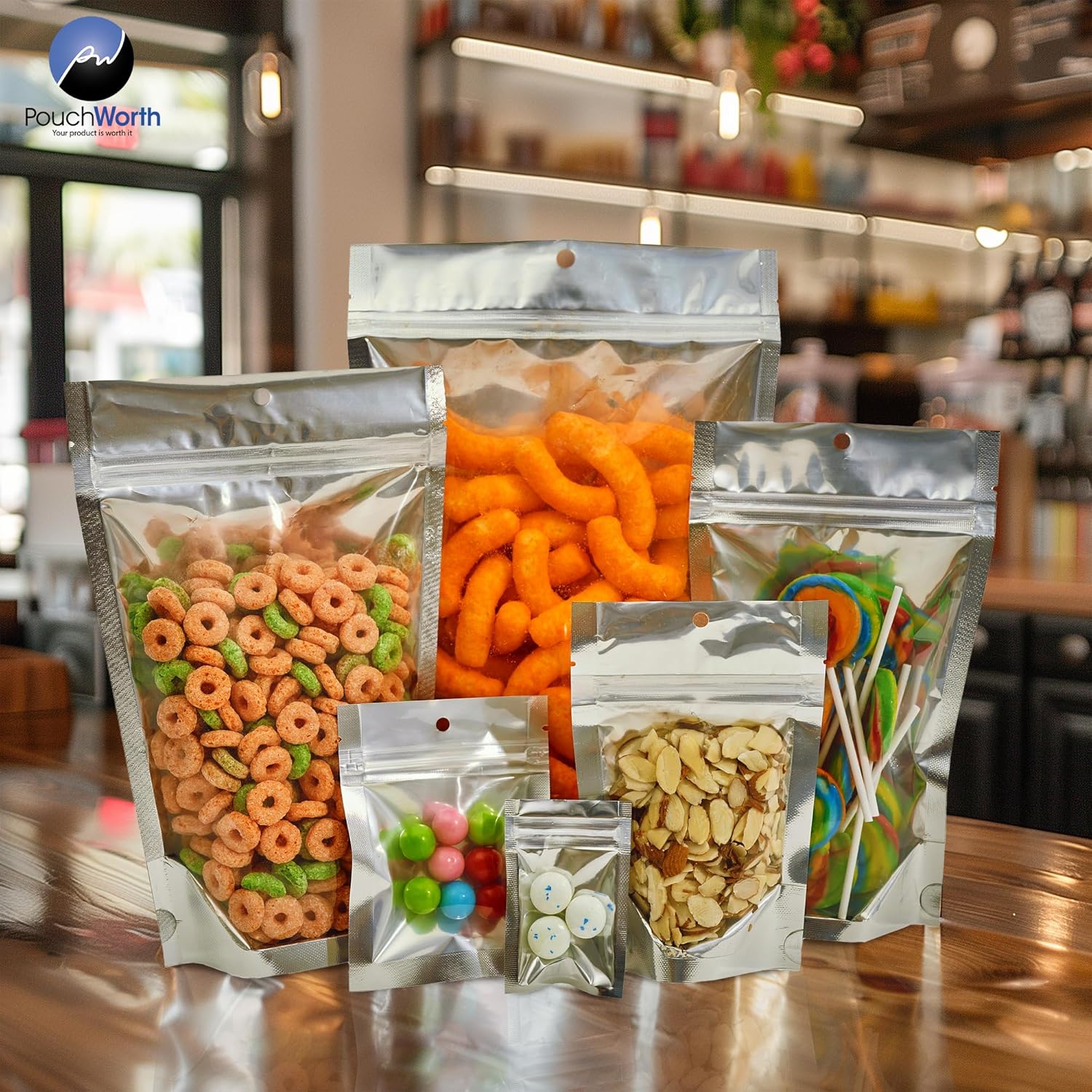 100 Pieces 6" x 9" Resealable Stand Up Pouch Bags Mylar Food Packaging with Clear Window and Tear Notches