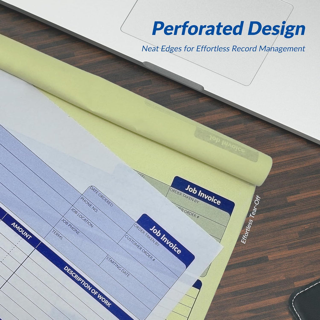 Job Work Order Forms, Large Size Contractor Invoice Book 8-1/2" x 11-7/16", Invoice Receipt Book for Small Business, 2-Part Carbonless Forms, 200 Sets (4 Books)