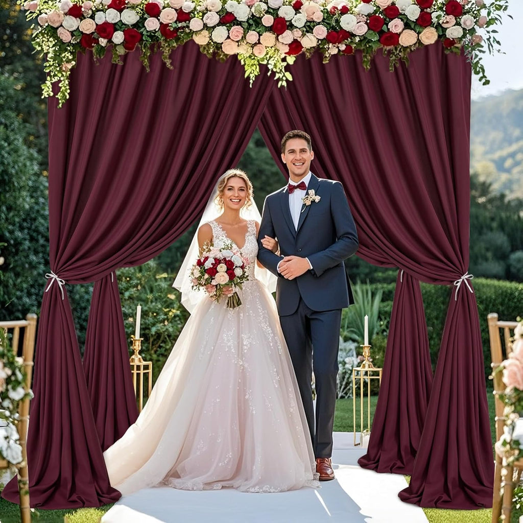 Burgundy Backdrop Curtains Photo Booth Background: 6 Panels 5ft x 10ft Polyester Fabric Drapes - for Party Anniversary Stage Ceremony Decorations