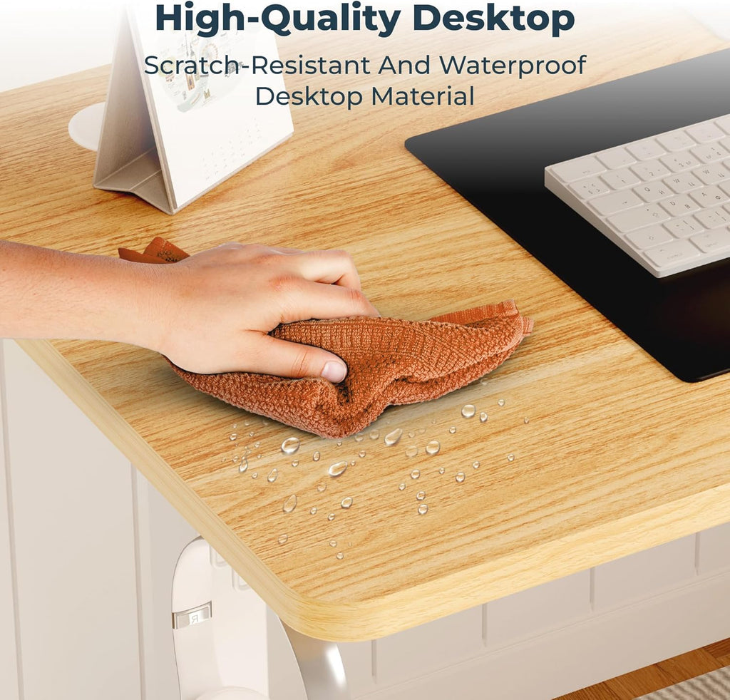 Adjustable Stand Up Desk with Memory Preset,Electric Standing Desk 47 x 24 Inch Home Office Desk Computer Workstation Sit Stand Desk, Splice Maple Top + White Frame