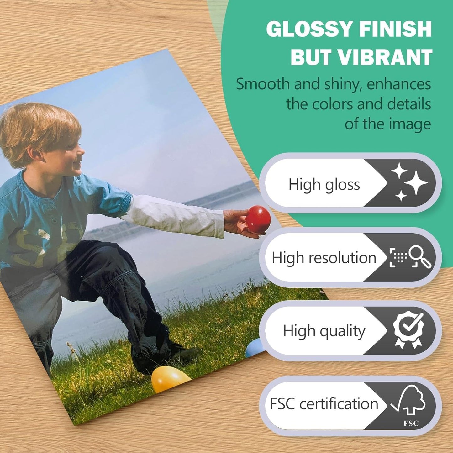 Glossy Photo Paper 4x6, 5x7, 8.5x11, 60 Variety Pack Bulk, Assorted Sizes, Inkjet printer, 52lb/200gsm