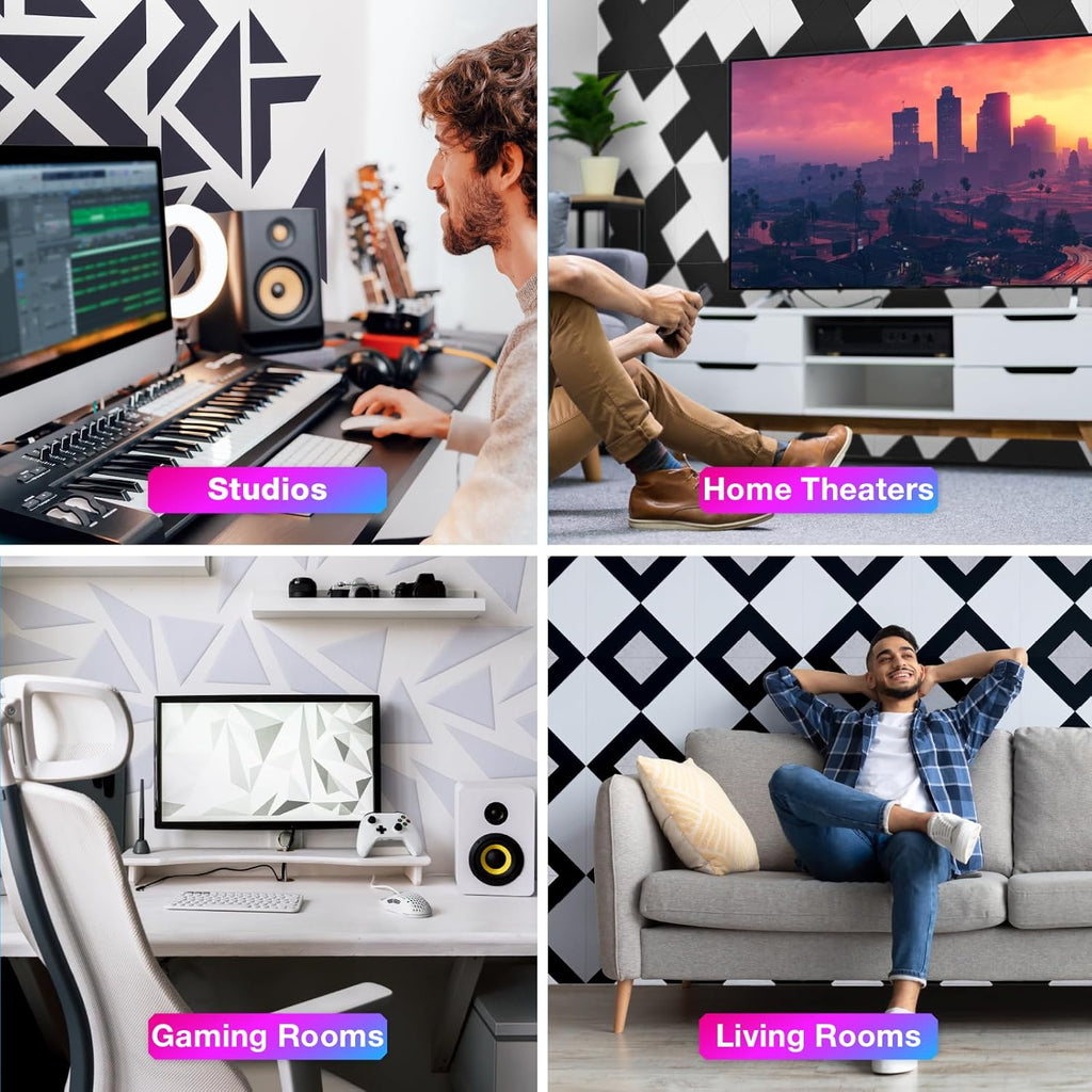 18 Pack Self-Adhesive Acoustic Panels, 12"x 12"x 0.4" Sound Absorbing Panels, High Density Square Sound Proof Noise Dampening Panels for Walls Home Studio Office, Trapezium Cutting Style, White