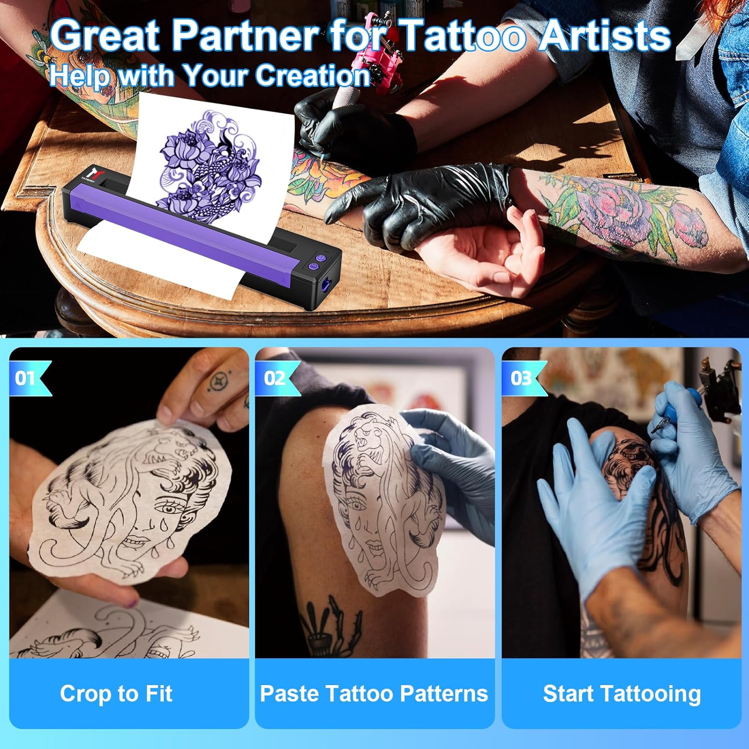 P19 Tattoo Stencil Printer Wireless Bluetooth Thermal Temporary Tattoo Transfer Printer Machine Kit for Tattoo Artists & Beginners