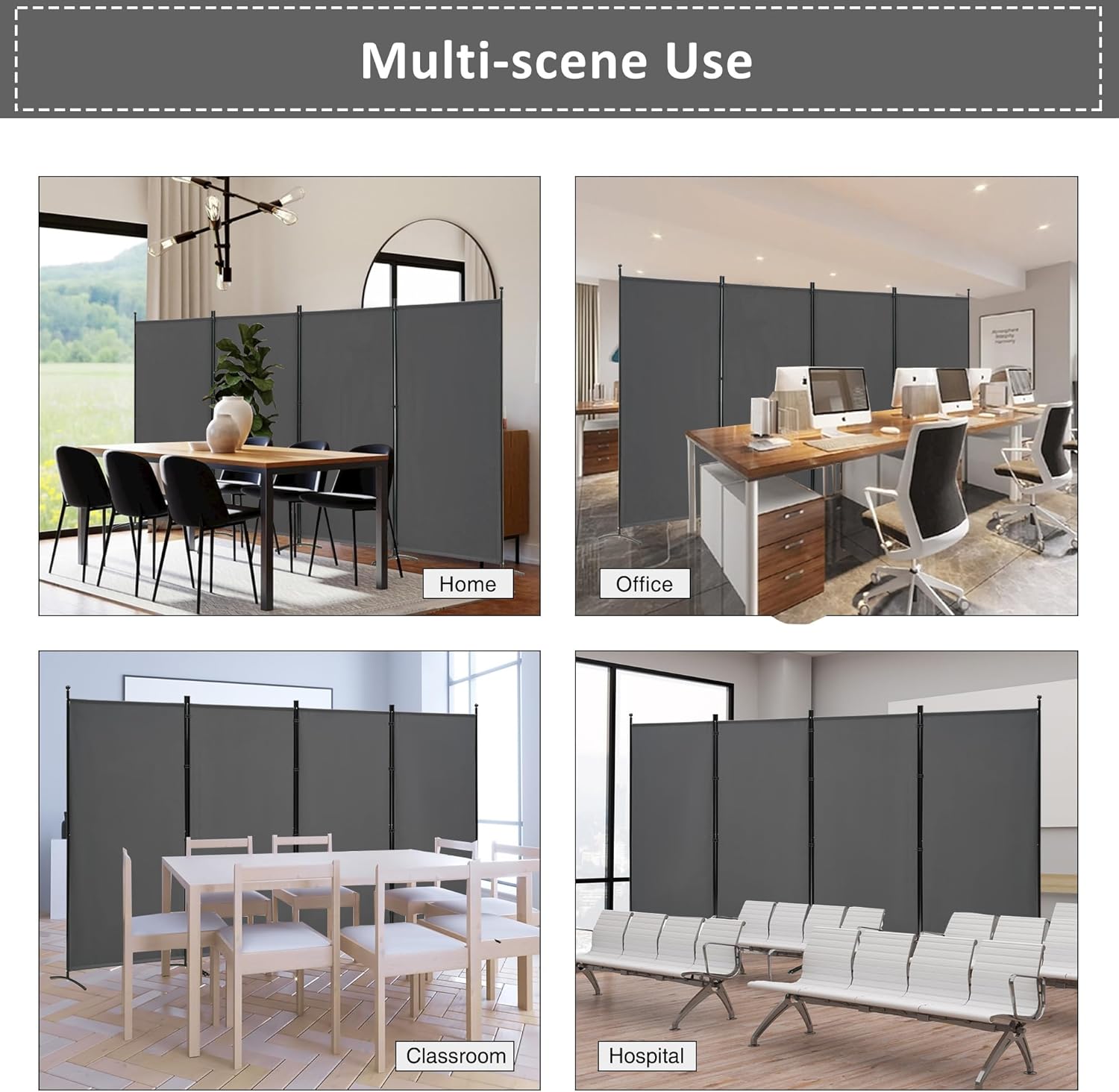 Spurgehom 4 Panel Room Divider Folding Privacy Screen, Freestanding Fabric Partition Portable Room Partition Wall Dividers for Home Office Room Restaurant, 136" W X 72" H (Grey)