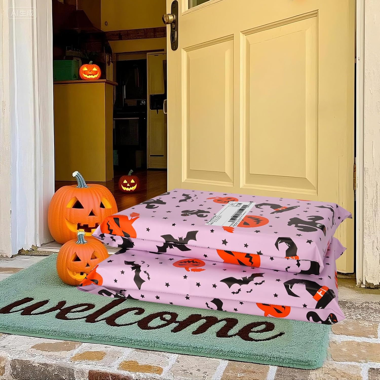 Halloween Poly Mailer 14.5x19 Inch 50 Pcs, Waterproof Shipping Bags for Clothing, Tear-Resistant Mailier Bags, Strong Mailing Bags with Self-Seal - Purple