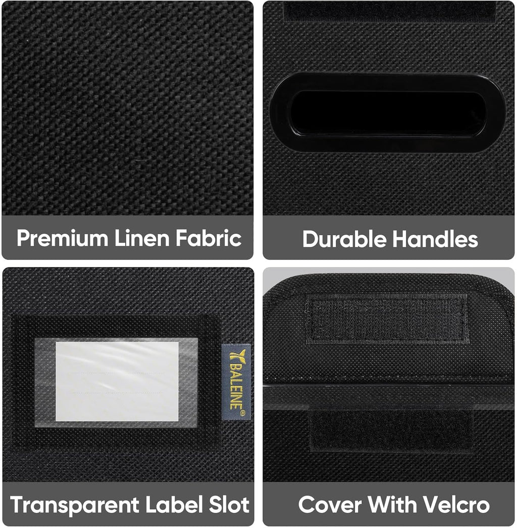 BALEINE File Organizer Box with Lid, Collapsible File Folder Organizer with Plastic Slide, Hanging File Folder Box for Office Document Storage (1 Pack, Black, S)