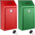 2 Pack Metal Suggestion Boxes with Lock Keys Ballot Donation Boxes with Slot for Fundraising Wall Mounted Mailbox Delivery Container for Home Office Outdoor Door, 10.2x5.7x2.95in(Red, Green)