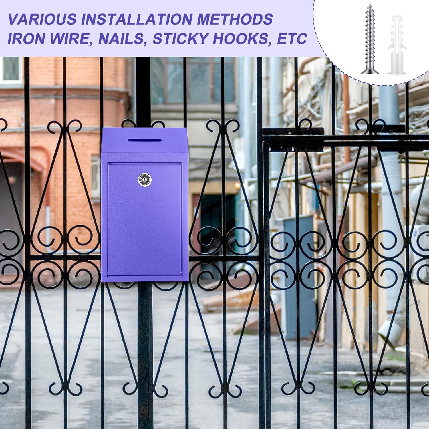 Metal Donation Cash Box Collection Safe Suggestion Box with Lock Wall Mounted Mailbox Delivery Ballot Container for Home Office Outdoor Door