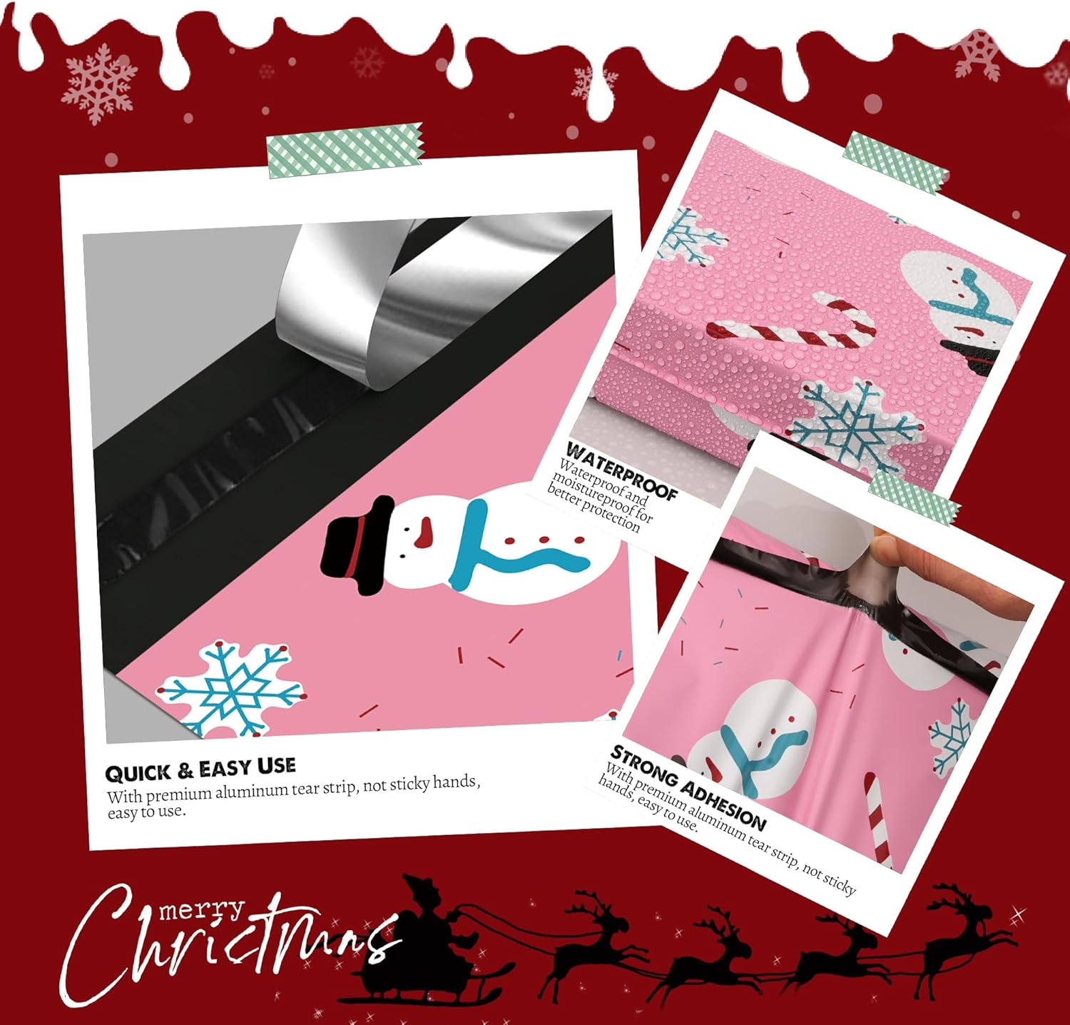 Christmas Poly Mailer 10x13 Inch 100 Pcs, Waterproof Shipping Bags for Clothing, Tear-Resistant Mailier, Strong Mailing With Self-Seal - Snowmen Printed