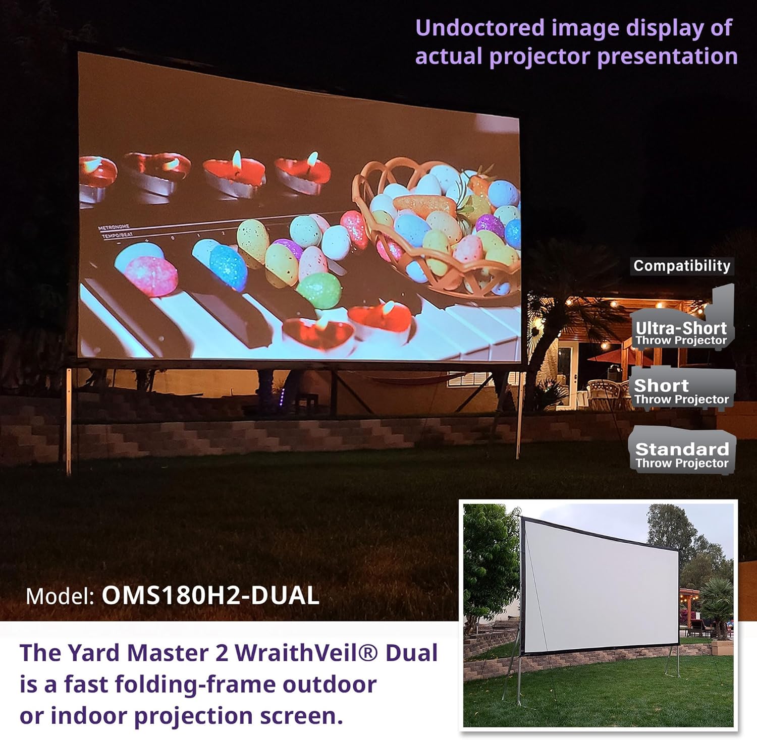 Elite Screens Yardmaster 2 DUAL Projector Screen, 135-INCH 16:9, Front and Rear Wraith Veil 4K / 8K Ultra HD, Active 3D, HDR Ready Free Standing Outdoor Movie Screen, OMS135H2-DUAL