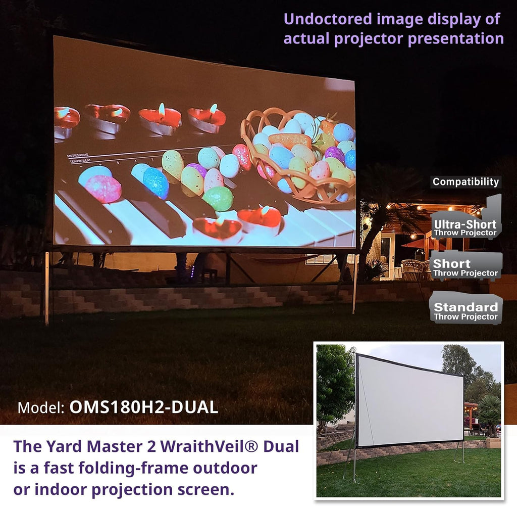Elite Screens Yard Master 2 WraithVeil Projector Screen 180-INCH 16:9 Front and Rear 4K/8K Ultra HD Active 3D HDR Movie Screen, OMS180H2-DUAL