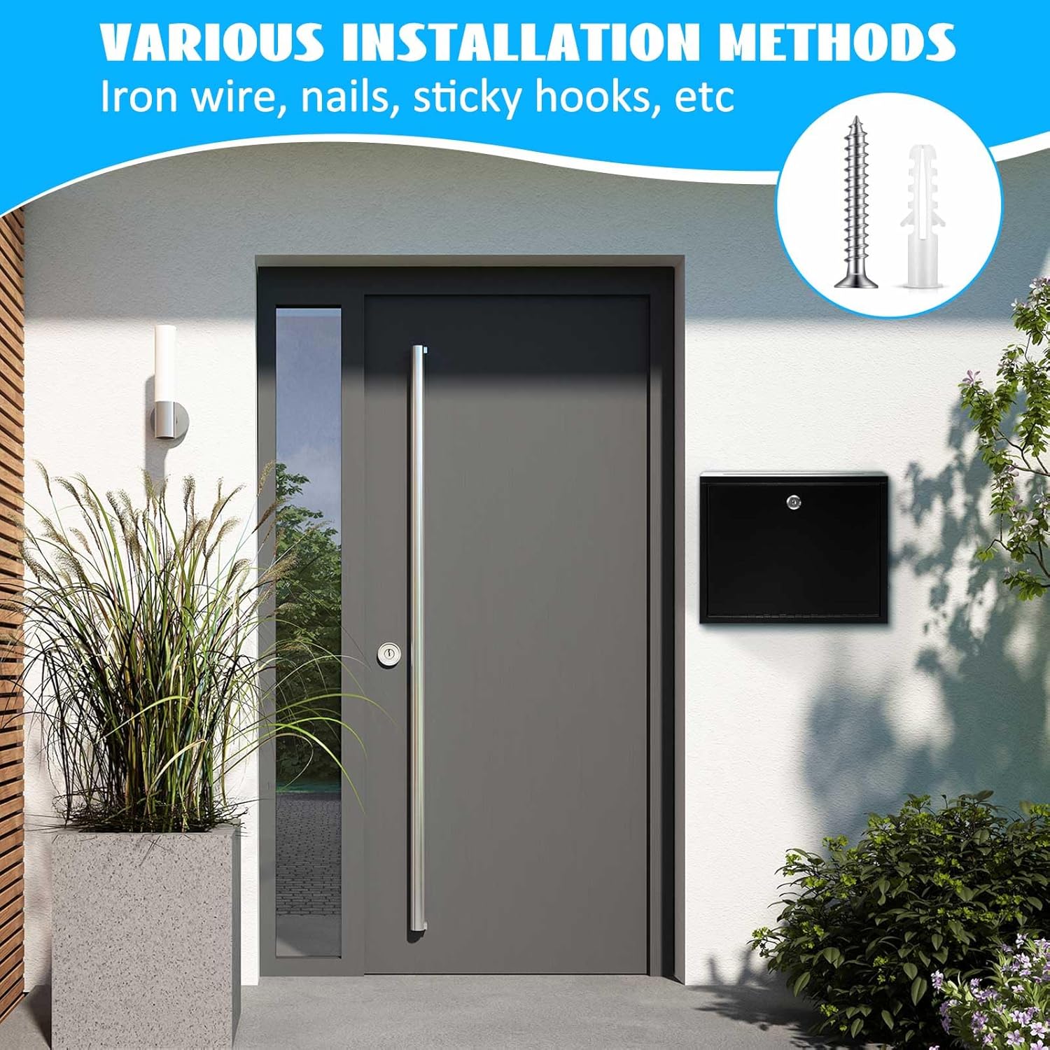 Metal Donation Box Suggestion Box with Slot and Lock-Cash for Money-Waterproof Drop Comment and Ballot Voting for Easy Wall mounting(Black,12 x 10 x 3 Inches)