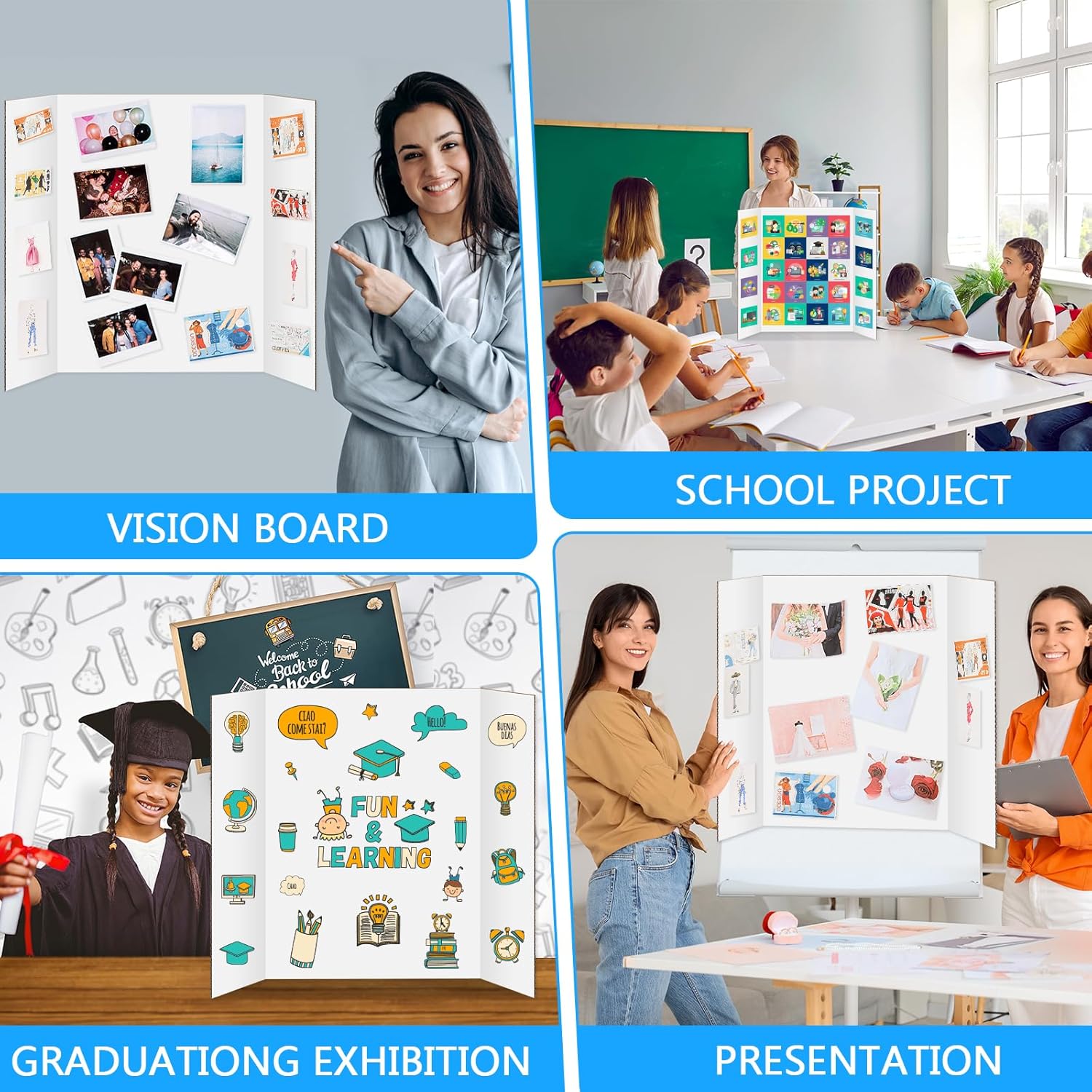 10 Pack Trifold Poster Board 48" X 36", IKAYAS Single sided White Poster Boards, Science Fair Display Boards Posterboard Foamboard for Mounting, Prints,Art,Display,Projects Classroom Supplies