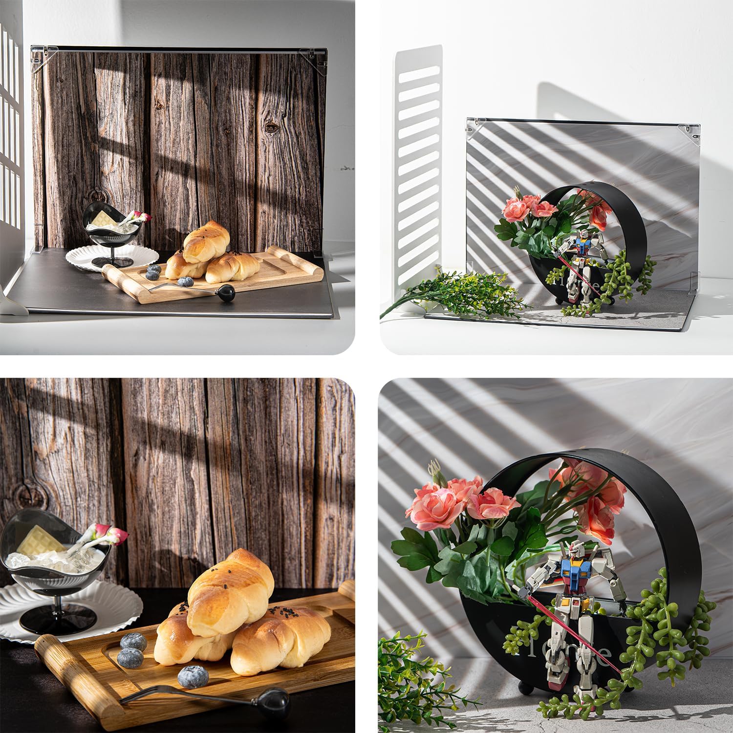 10Pcs 20Patterns Small Product Photography Backdrops Kit Photo Background Food Photography Backdrop Board with Shadow Props and Carrying Bag (16.5X11.7inch)