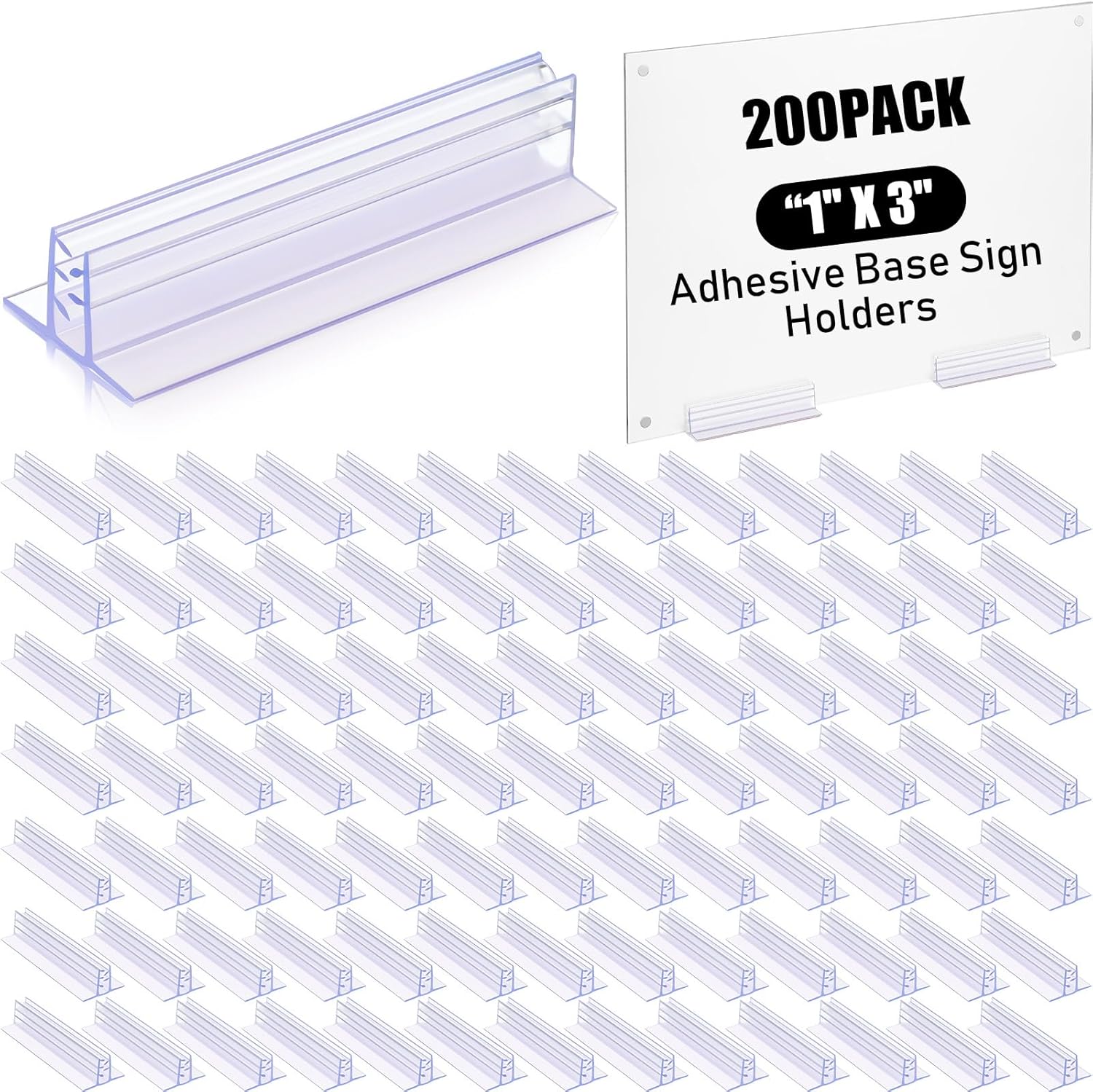 Fulmoon 200 Pcs Sign Holder, Adhesive Base Sign Holders Multiple Uses for Counters, Warehouses, Base Holders with Strong Adhesive (1*3in)