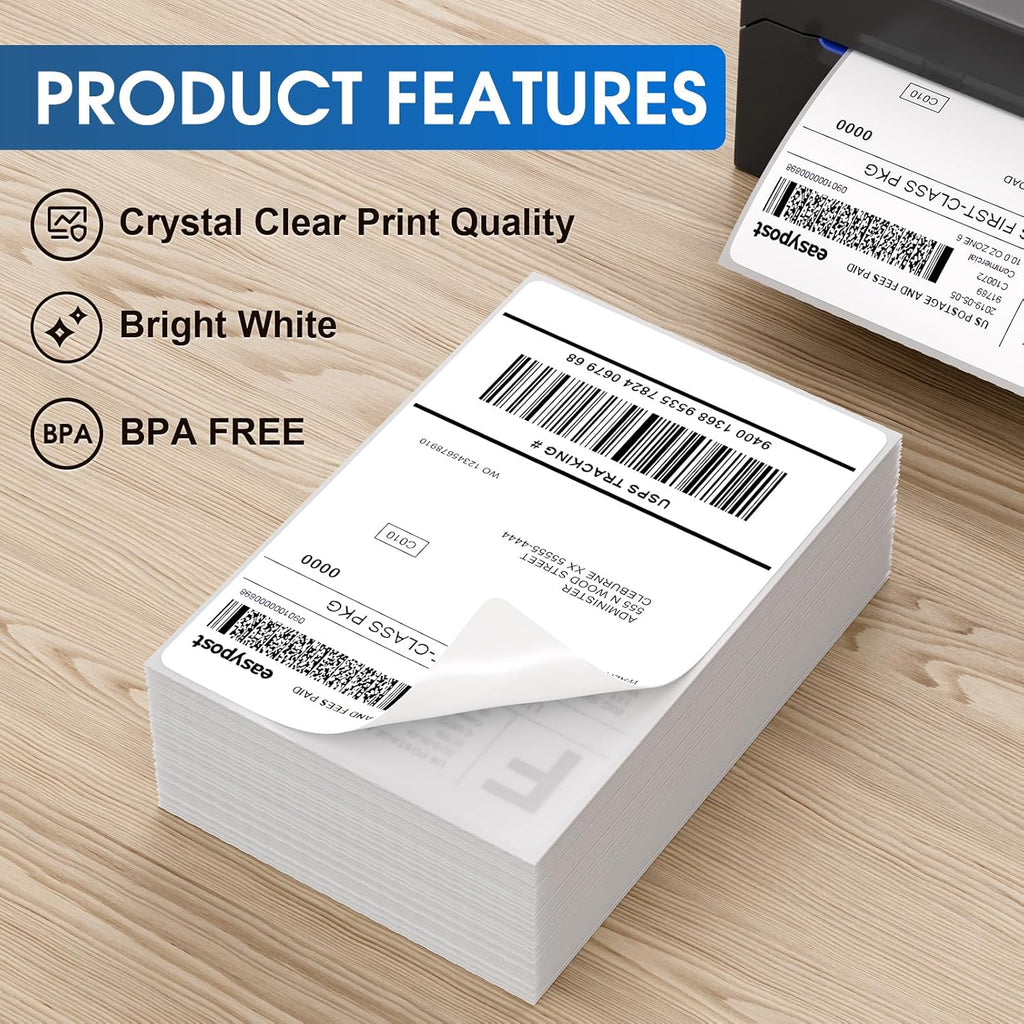 MaxGear 4" x 6" Direct Thermal Labels, 500 Fanfold Labels, for Shipping & Mailing, Perforated White, Commercial Grade with Permanent Adhesive, Compatible with Most Thermal Printers,1 Stack