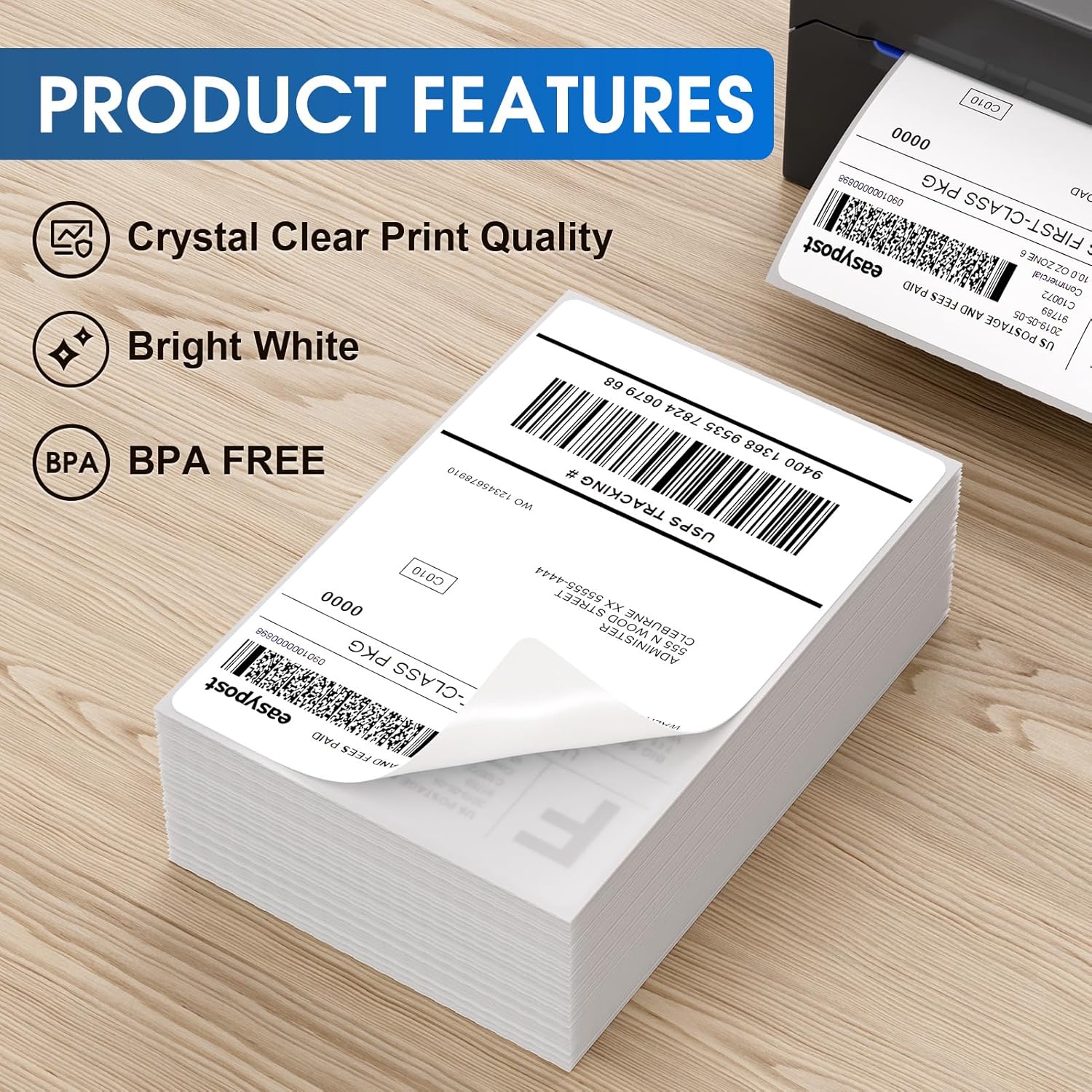 MaxGear 4" x 6" Direct Thermal Labels, 500 Fanfold Labels, for Shipping & Mailing, Perforated White, Commercial Grade with Permanent Adhesive, Compatible with Most Thermal Printers,1 Stack