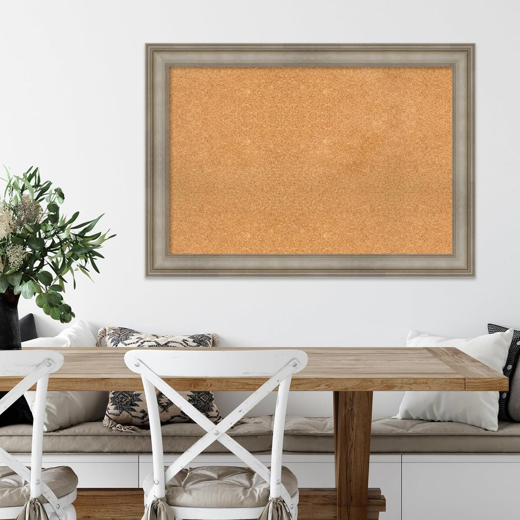 Amanti Art Natural Cork Board for Wall, 29x41 Vision Board with Silver Wood Frame, Large Corkboard Office Decor for Home Organization, Traditional Corkboard Pinboard to display items for home