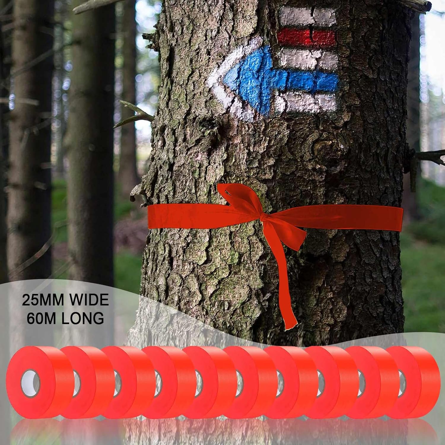 10 Pack Orange Flagging Tape, Non-Adhesive Plastic Ribbon Neon Marking Roll,1inch*2000ft, Marking Tape for Tree Marking, Hunting, Boundaries and Hazardous Areas,Trail Marking