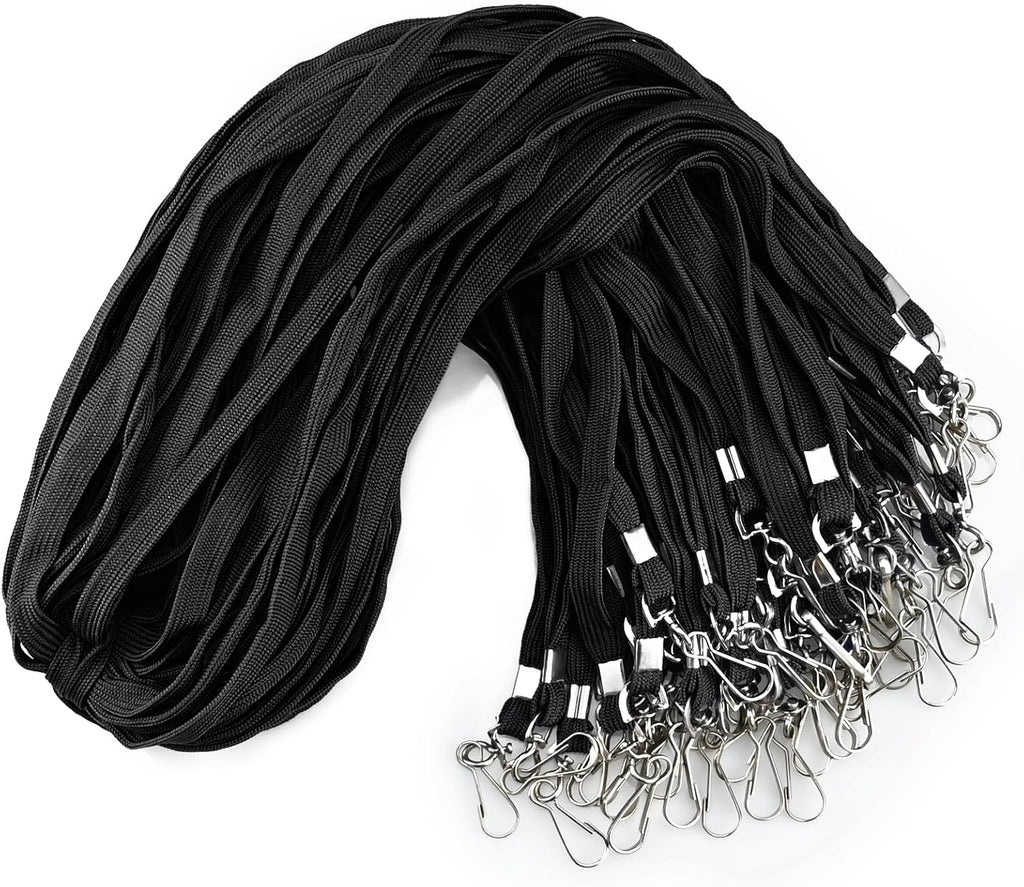100 Pack Bulk Black Lanyards for ID Badges Durable Neck Lanyards with Metal Swivel J-Hook Comfortable for Events, Employees, Schools, Cruises, Name Tag ID Holder