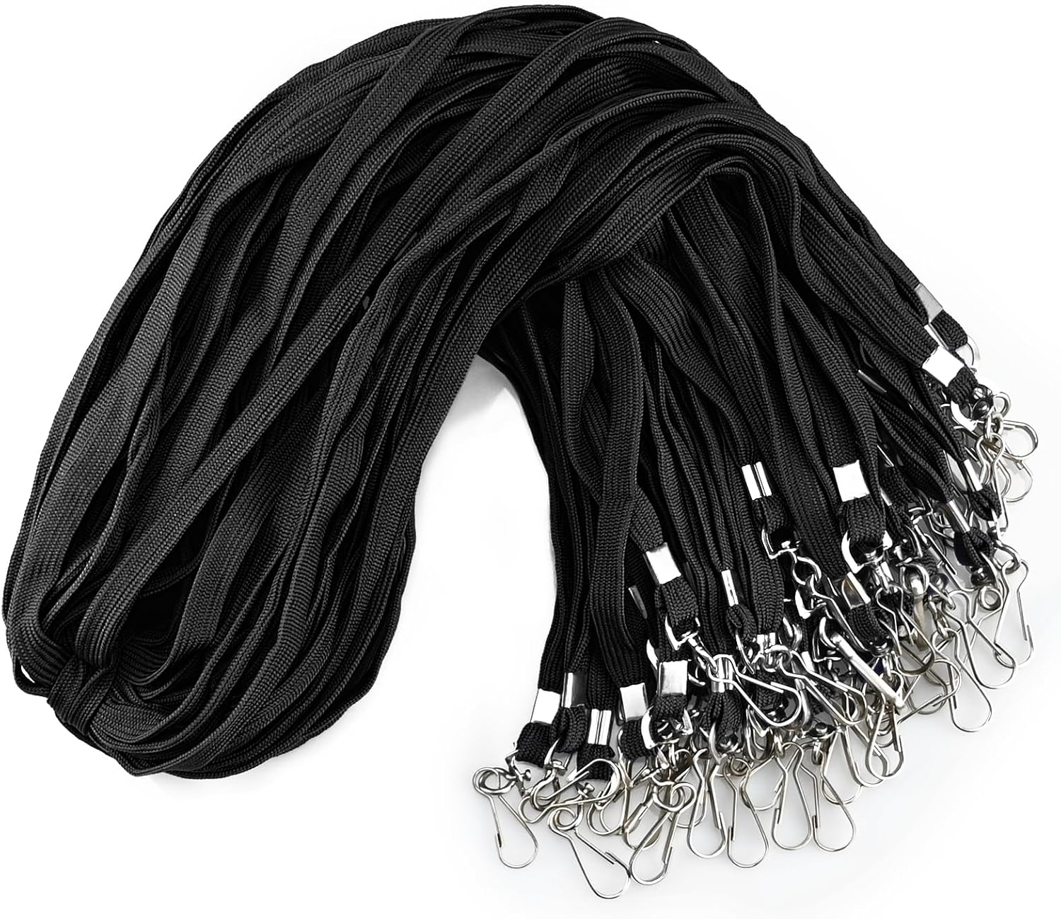 100 Pack Bulk Black Lanyards for ID Badges Durable Neck Lanyards with Metal Swivel J-Hook Comfortable for Events, Employees, Schools, Cruises, Name Tag ID Holder