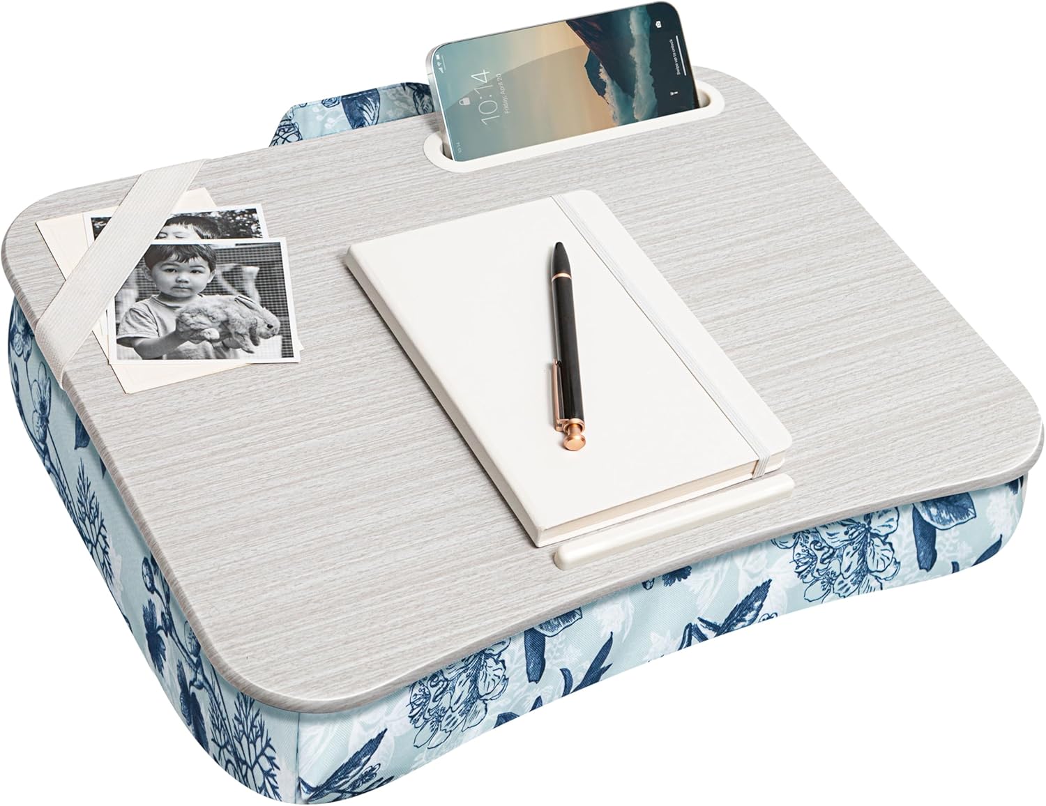 LAPGEAR Designer Lap Desk with Phone Holder and Device Ledge - Blue Blossoms - Fits up to 15.6 Inch Laptops - Style No. 45433