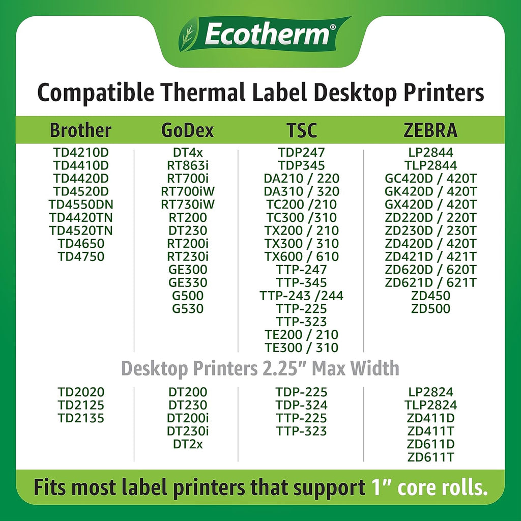1" x 3" Thermal Labels | 4 Rolls | 2720 Labels | fits Zebra, Godex, Arkscan, iDPRT, Offnova Thermal Label Printers and More | Blank White Adhesive Stickers by Ecotherm