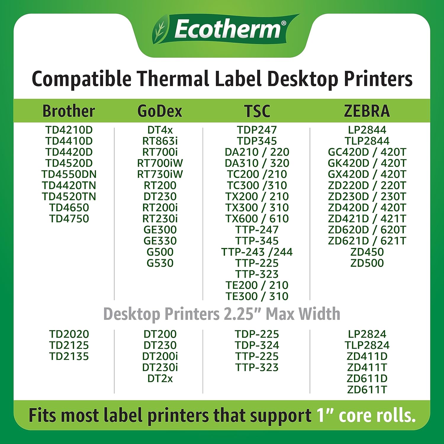 1" x .5" Thermal Labels | 4 Rolls | 9800 Labels | fits Zebra, Godex, Arkscan, iDPRT, Offnova Thermal Label Printers and More | Blank White Adhesive Stickers by Ecotherm