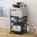 Printer Stand, 23.6 x 23.6 x 30.1 Inches Large Square Printer Table with Height Adjustable Storage Shelf, 3 Tier Rolling Printer Cart with Industrial Wheels for Home Office - Black
