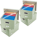 PRANDOM File Organizer Box - Set of 4 Collapsible Decorative Linen Filing Storage Hanging File Folders with Lids Office Cabinet Letter/Legal Size Green 17.1x14x11.1 inch
