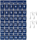 36 Pockets Blue Numbered Classroom Pocket Chart for Cell Phones, Hanging Pocket Chart Storage for Classroom Phone Calculator Holder with 4 Stainless Steel Hooks (Blue-36pockets)