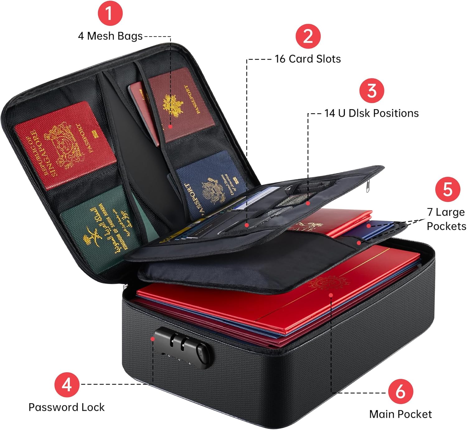 GIANTLUMl 5200°F Fireproof Document Box with Lock,Safe Fireproof Document Bag for Home&Office,Important Documents Organizer,Safety Storage Box Waterproof,8 Layers File Organizer,Portable Travel Safe