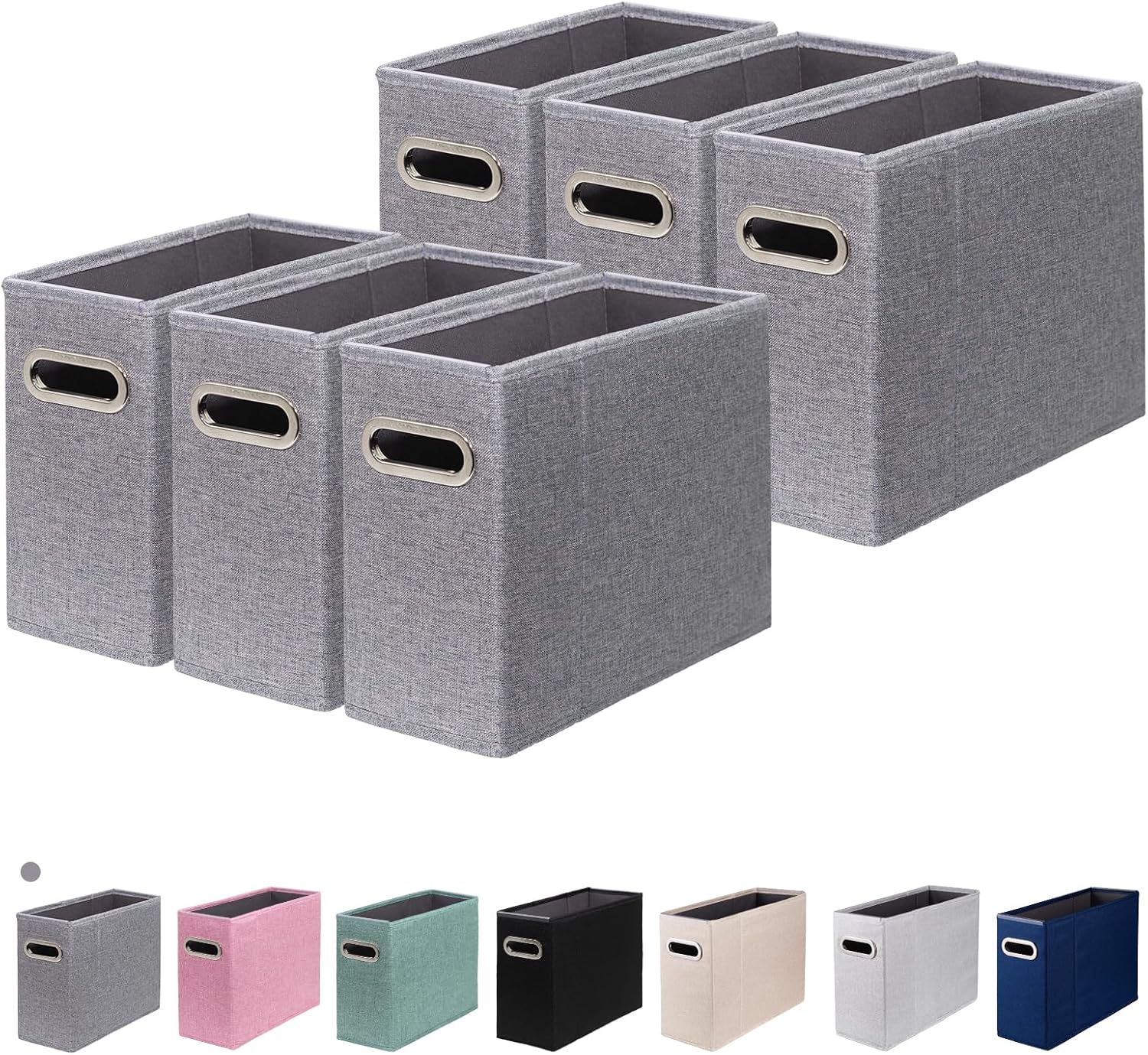 6 Packs Letter Size File Organizer, File Folders Organizer, Fabric Storage Box, Collapsible Paper Organizer with Metal Handle, Smooth PVC Rails, Only Box (Gray)