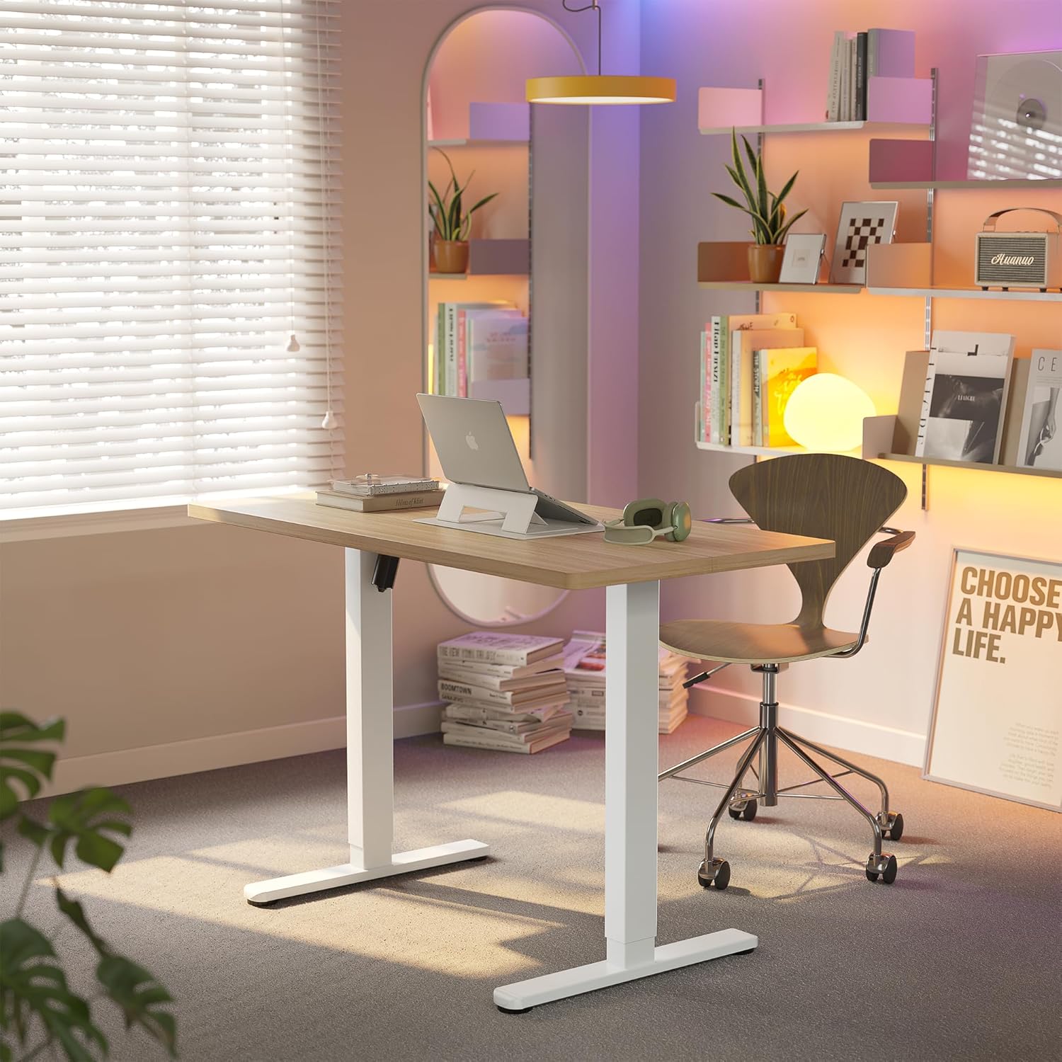 HUANUO 55 x 28 inch Electric Standing Desk Adjustable Height, 4 Memory Height Settings, Sit Stand Up Desk for Home Office & Computer Workstation, Light Walnut