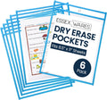 Essex Wares - 6 Pack, Sky Blue, Water-Resistant Dry Erase Pocket Document Protectors, 10" Wide x 13.5" Tall - Dry Erase Clear Plastic Sleeves - Reusable & Easy Erase Plastic Invoice Holders