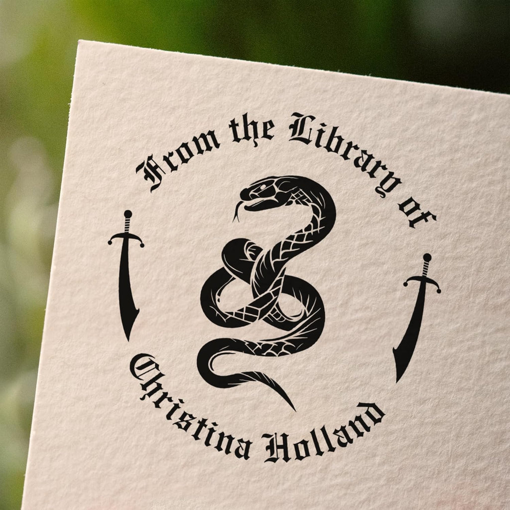 from The Library of Embossers & Stamps for Fantasy Book Readers | Custom Embosser | Custom Stamp | Ex Libris | Elevate Your Fantasy Collection of Stories and Novels (Design 11, Wood Hand Stamp)