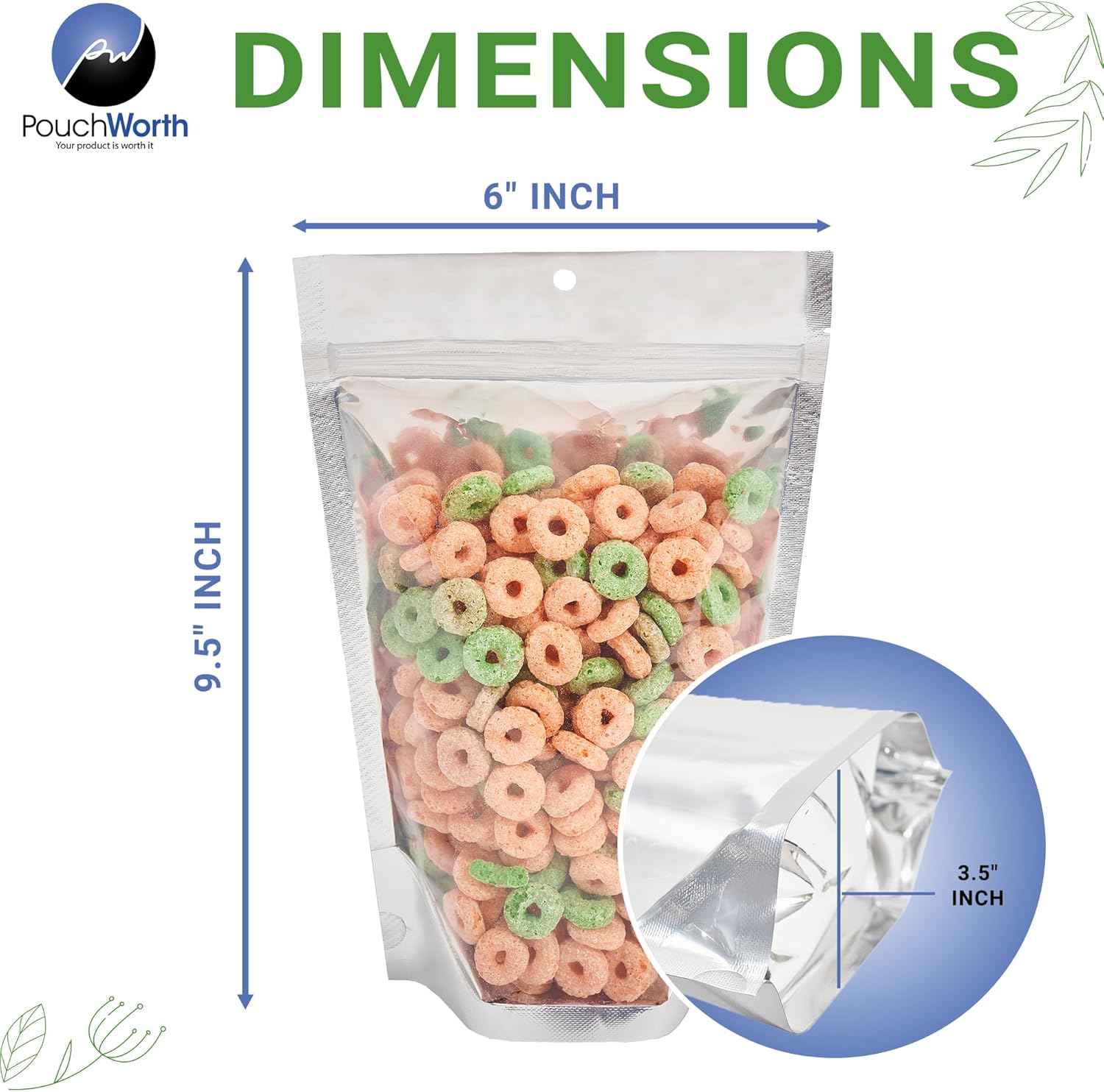100 Pieces 6" x 9" Resealable Stand Up Pouch Bags Mylar Food Packaging with Clear Window and Tear Notches