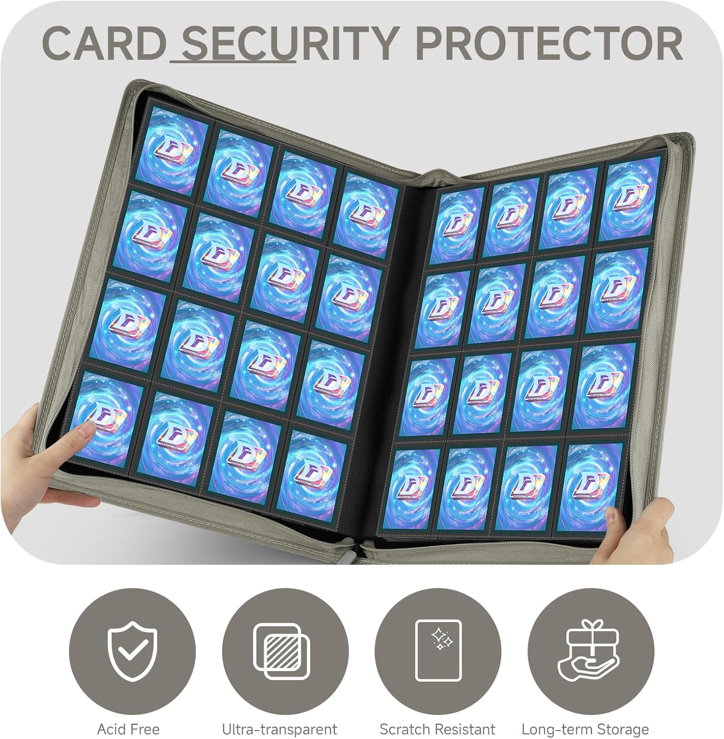 Card Binder with 1024 Cards,16 Pocket Trading Card Binder Includes 32 Page Storage Sleeves,Collection Card Album,Card Holder to Organize and Protect Cards,Grey
